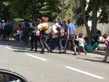 Refugee families make their way into Beli Manastir, northeast Croatia.