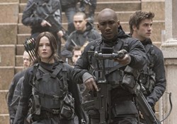 Mahershala Ali, Jennifer Lawrence and Liam Hemsworth in 'The Hunger Games: Mockingjay - Part 2'
