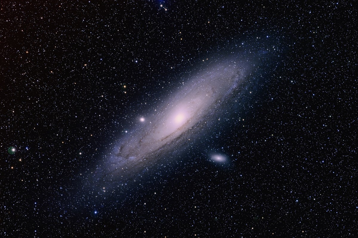 The Andromeda Galaxy, an island of a trillion stars 2.5 million light years away, is one of the most distant objects that we can see with the unaided eye.