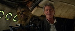 Harrison Ford and Peter Mayhew in 'Star Wars: The Force Awakens'