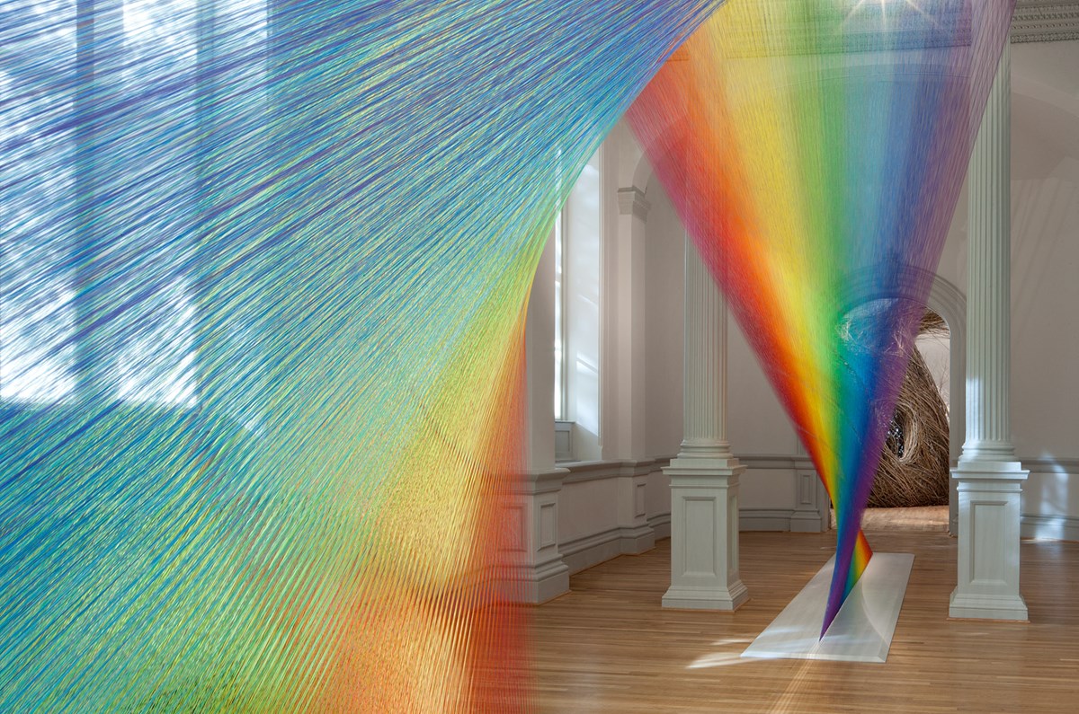 Gabriel Dawe used almost 60 miles of thread to create “Plexus A1,” a visual spectrum named for the body’s network of nerves and vessels. Gabriel Dawe used almost 60 miles of thread to create “Plexus A1,” a visual spectrum named for the body’s network of nerves and vessels.