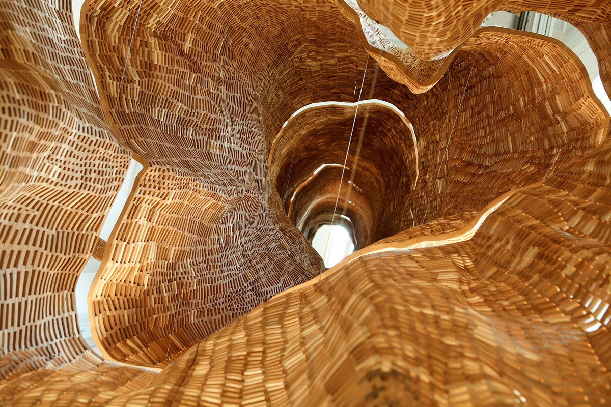 When John Grade’s “Middle Fork (Cascades)” leaves the Renwick Gallery at the close of the Wonder Exhibit, it will be taken to the Cascade Mountains and placed next to the original hemlock tree that served as its model. 