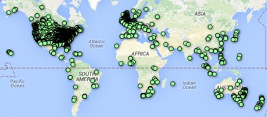 Map of churches signed up to sing hymn on Sunday.