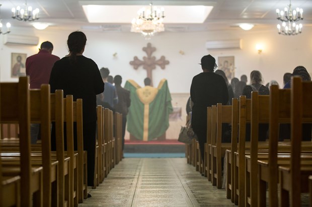 Father Daniel leads an Aramaic worship service at Mar Elia Church in Erbil.