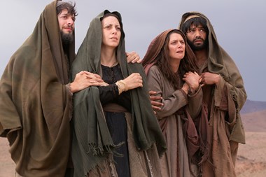 James the Just (far left) is standing next to Mary at the cross in this image from 'Killing Jesus.' James the Just (far left) is standing next to Mary at the cross in this image from 'Killing Jesus.'