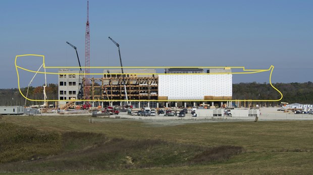 The Ark under construction, and its eventual final form.