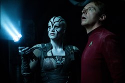 Sofia Boutella and Simon Pegg in 'Star Trek Beyond'