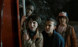 Caleb McLaughlin, Finn Wolfhard, Mille Bobby Brown, and Gaten Matarazzo in 'Stranger Things'