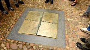 The memorial plaque installed Nov. 11, 1988, the words surrounding the plaque state, “The true name of God, the maligned Chem Hamphoras, which Jews long before Christianity regarded as almost unutterably holy, this name died with six million Jews under the sign of the cross,” followed by words in Hebrew from Psalm 130, "Out of the depths, I cry to you."