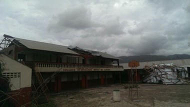 Damage to a Compassion child development center in southern Haiti.