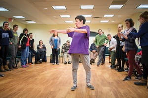 Francene Short leads the community in “flying” to Gershwin’s Rhapsody in Blue. Francene Short leads the community in “flying” to Gershwin’s Rhapsody in Blue.