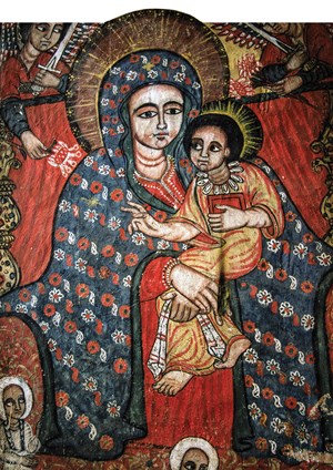 THE MADONNA AND CHILD mural Alaqa Engida (likely artist) Ura Kidane Mihret Monastery | Ethiopia 19th Century