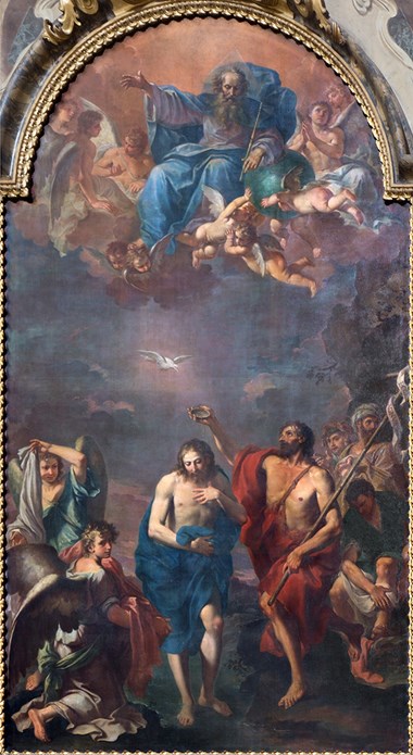 The Baptism of Christ by Ercole Graziani from 17th Century in Dom—Saint Peters baroque church. The Baptism of Christ by Ercole Graziani from 17th Century in Dom—Saint Peters baroque church.