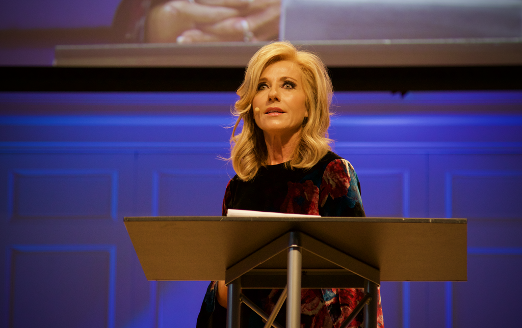Beth Moore addresses the GC2 abuse summit at Wheaton College. Beth Moore addresses the GC2 abuse summit at Wheaton College.