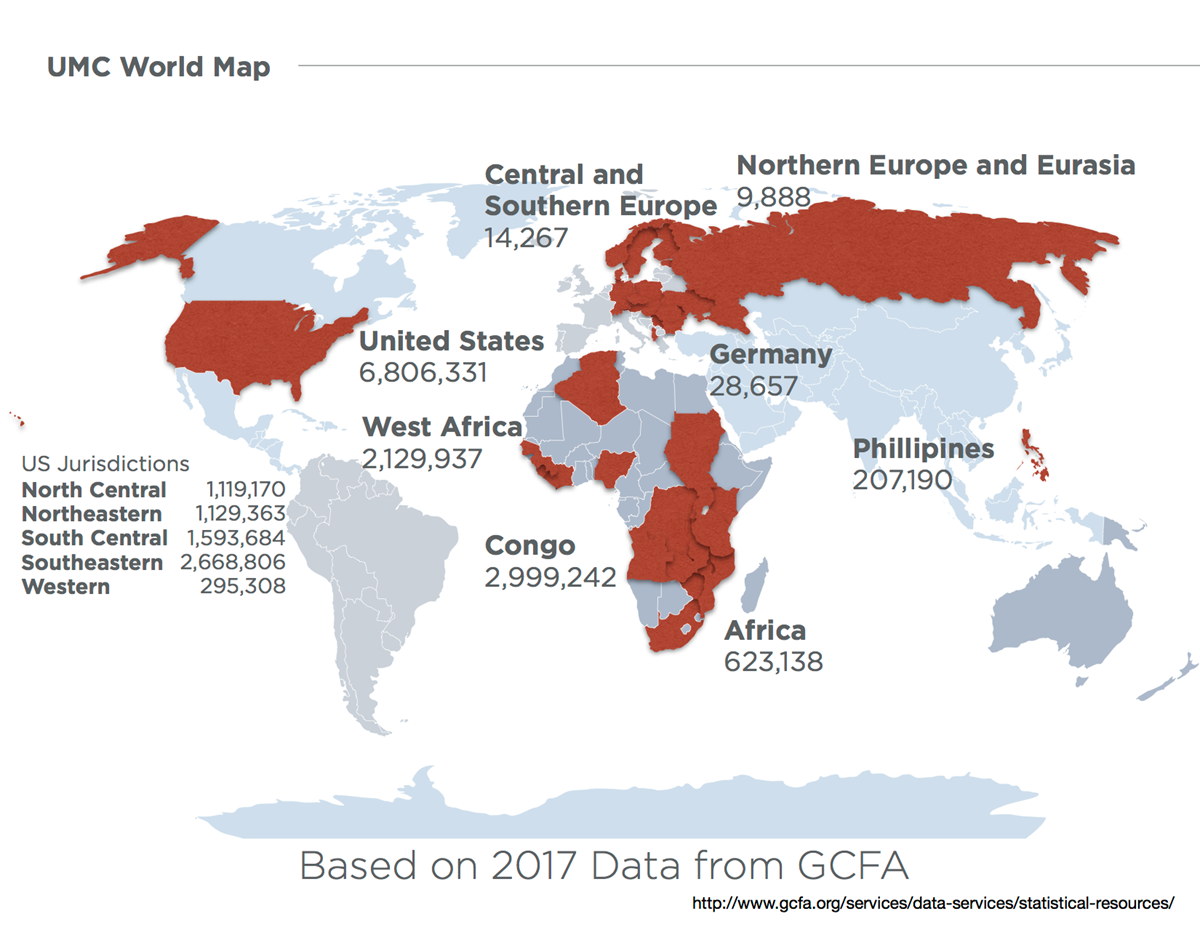 UMC membership figures, grouped by each regional conference.