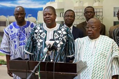 FEME president Henri Yé speaks at a press conference in the capital, Ouagadougou.